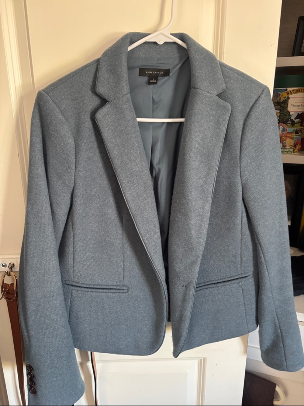 Ann Taylor Dusty Blue Tailored Wool-Blend Blazer